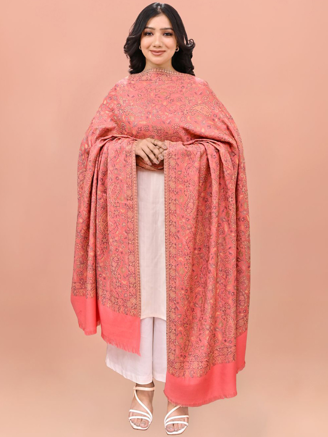 Kala Maison Floral Printed Classic Jamawar Woven Shawl