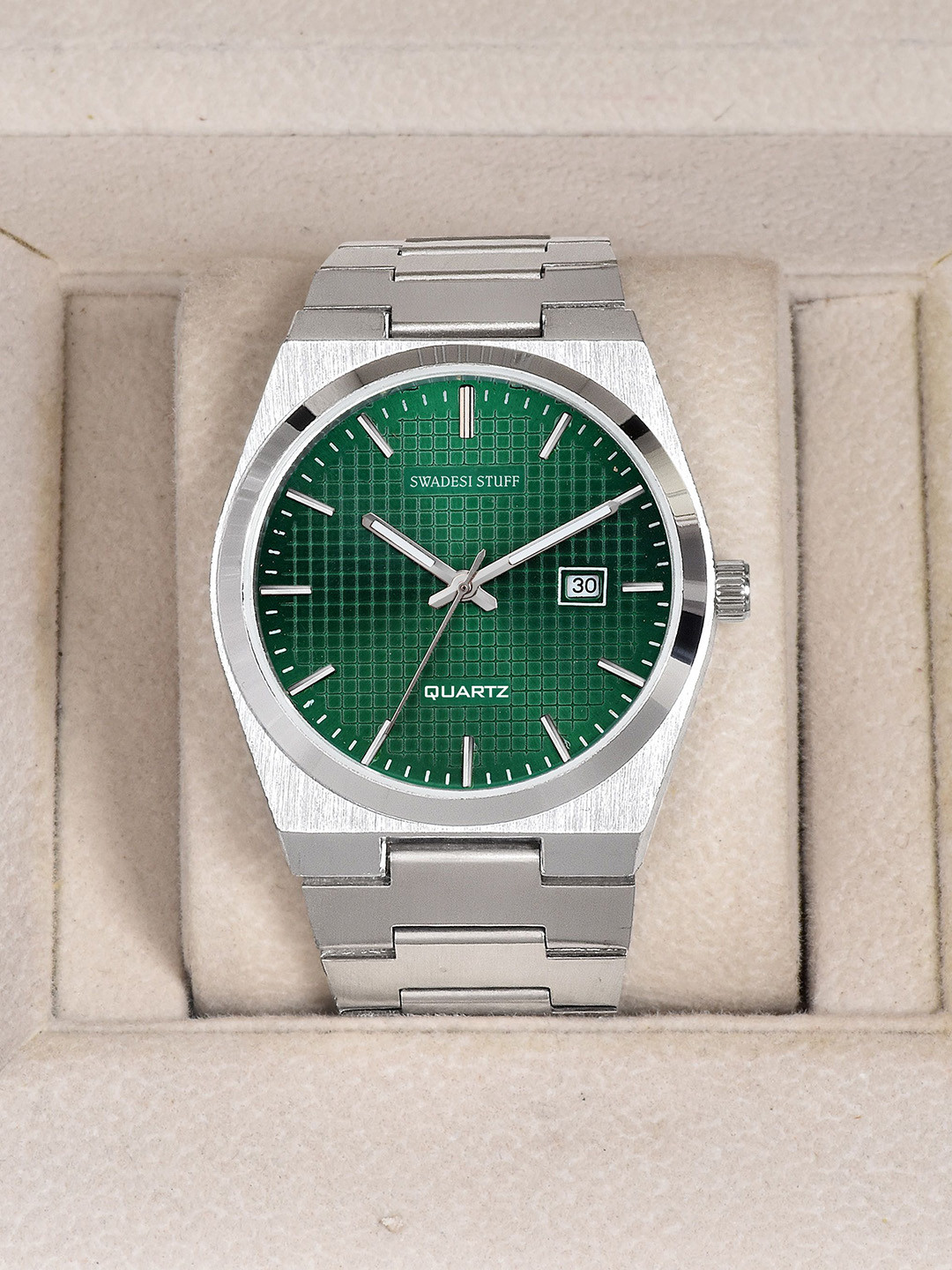 SWADESI STUFF Men Textured Dial & Stainless Steel Straps Analogue Watch SDS 151 GREEN 9907