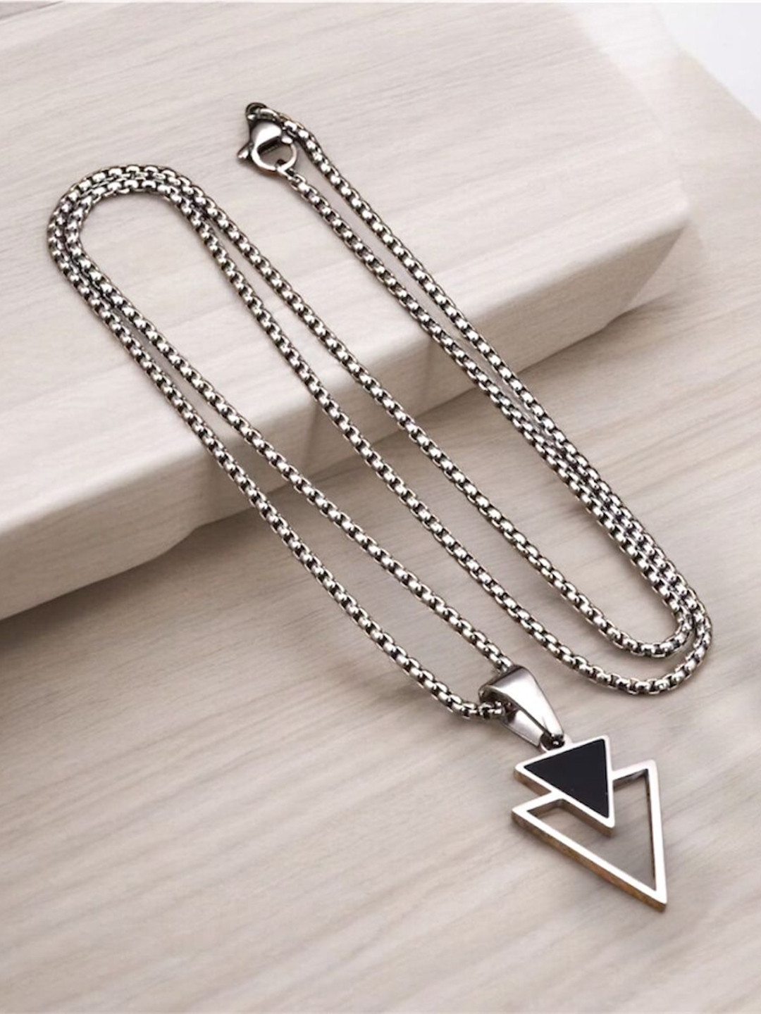 Nitant Men Silver-Plated Arrow Triangular Shaped Pendant with Chain