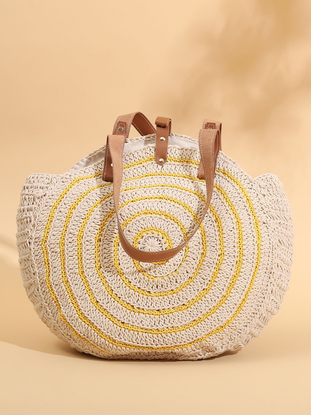 ITIHASIKALA Striped Shopper urbane Crochet Cotton Shoulder Bag