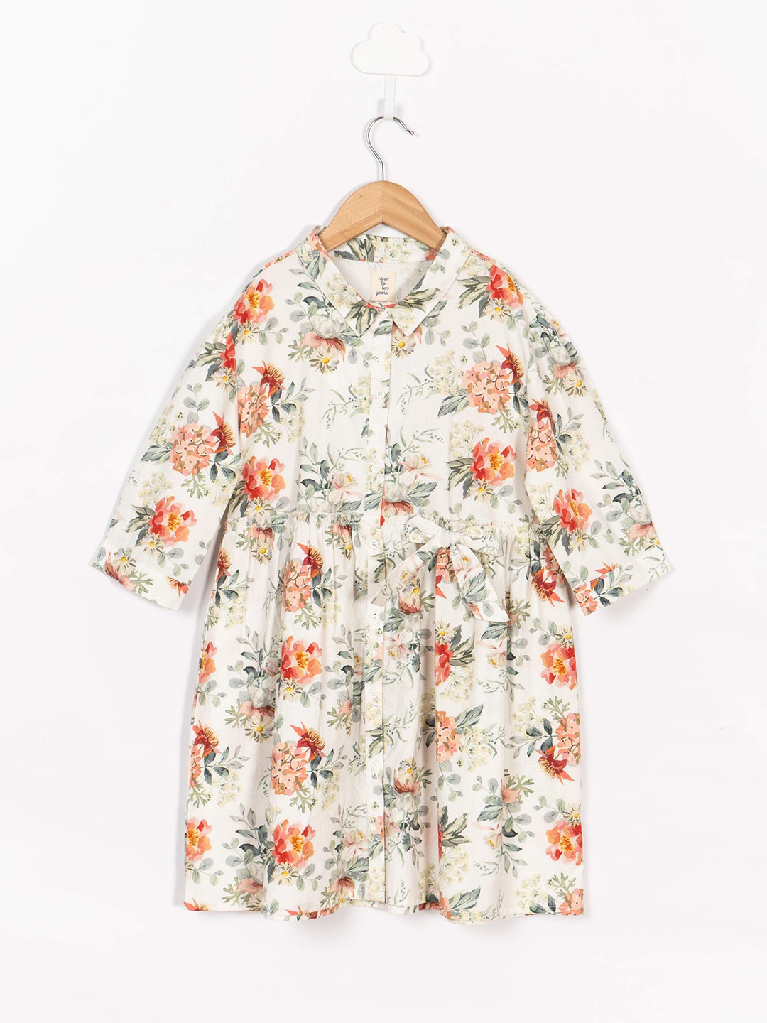 Sangria Girls Floral Printed Peter Pan Collar Cotton A-Line Dress
