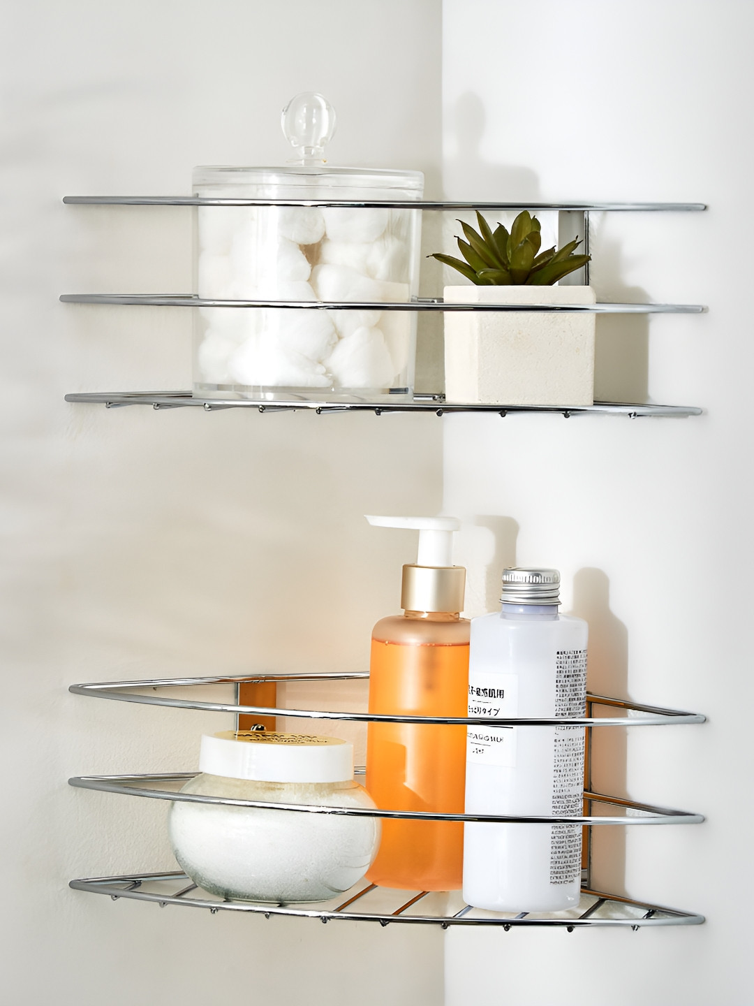 Home Centre Orion Chester Chrome Silver-Toned 2 Pieces Metal Corner Wall Shelfs