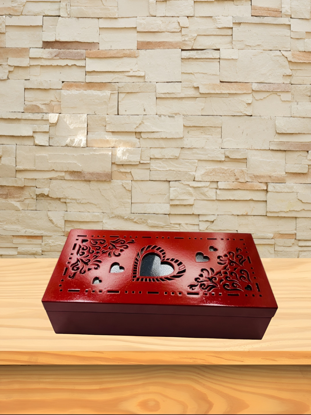 Angira handicrafts Red & Black Textured Wooden Multi-Utility Organiser