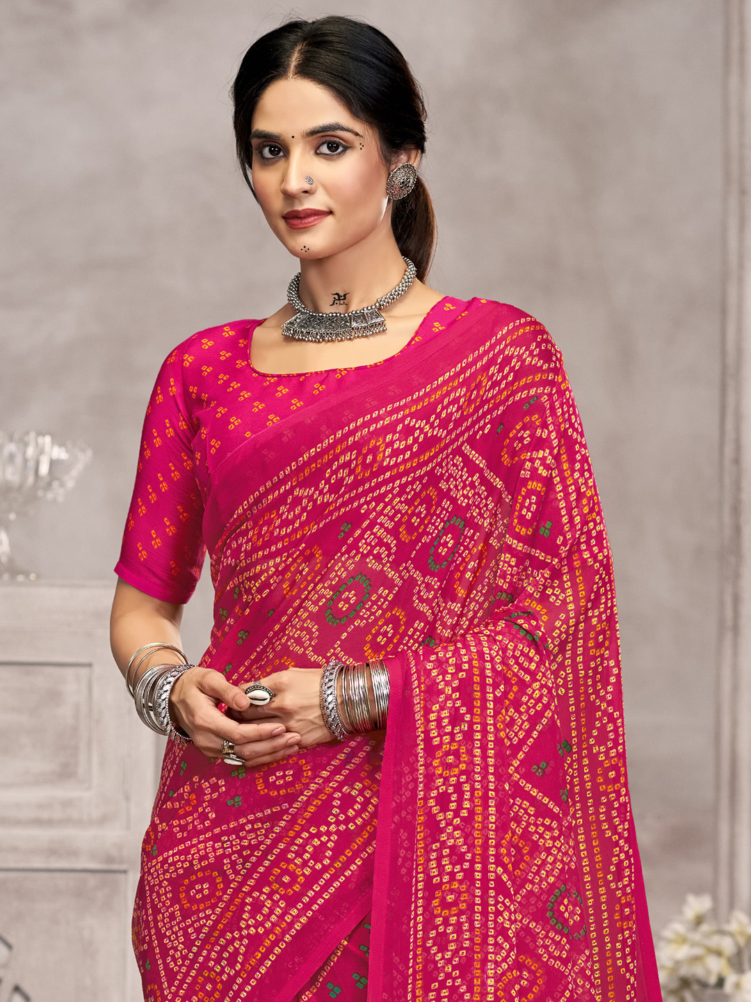 KALINI Pink Chiffon  Printed Daily Wear Saree