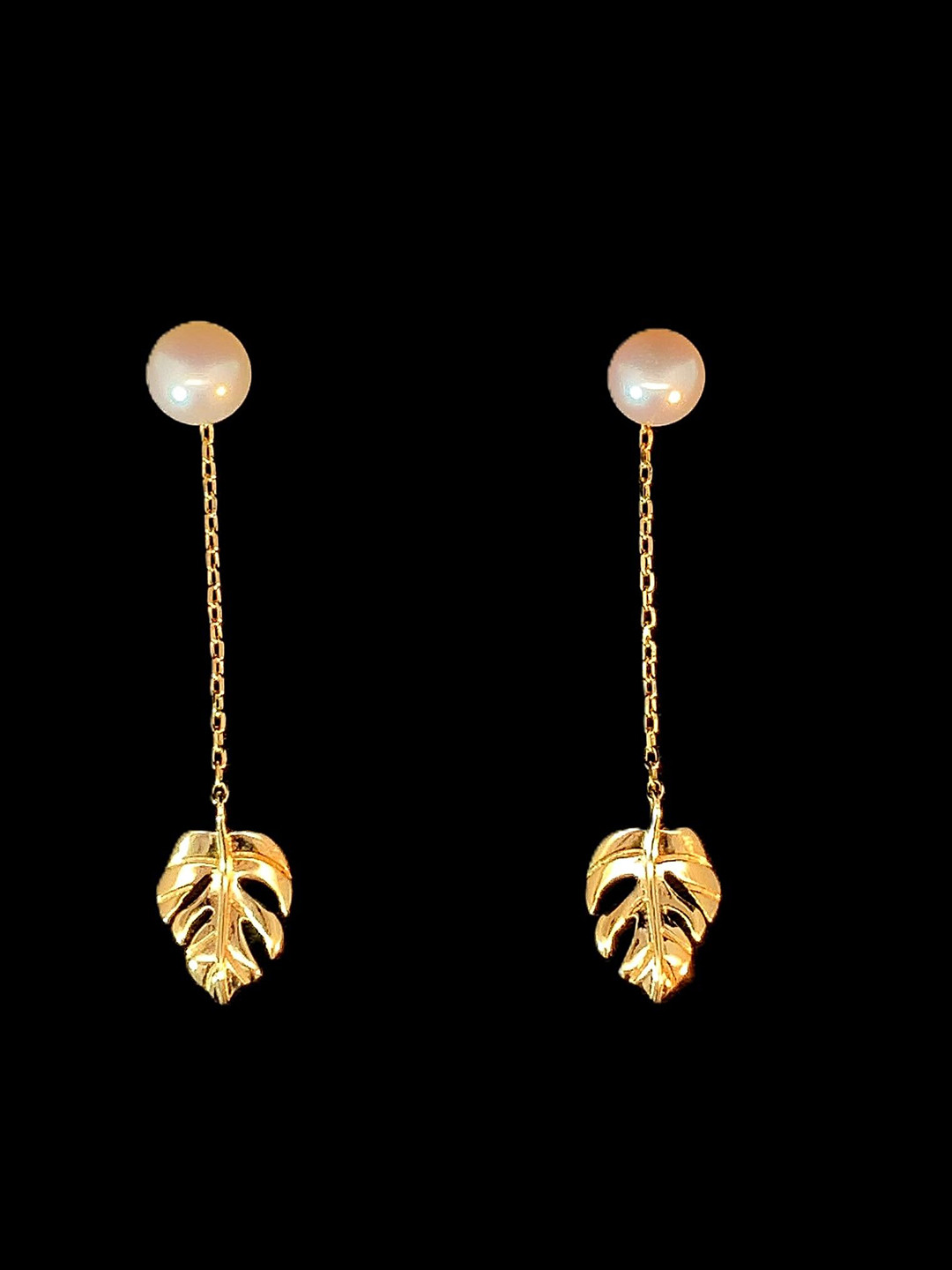 EZURR 925 Silver Monstera Pearl Drop Earrings