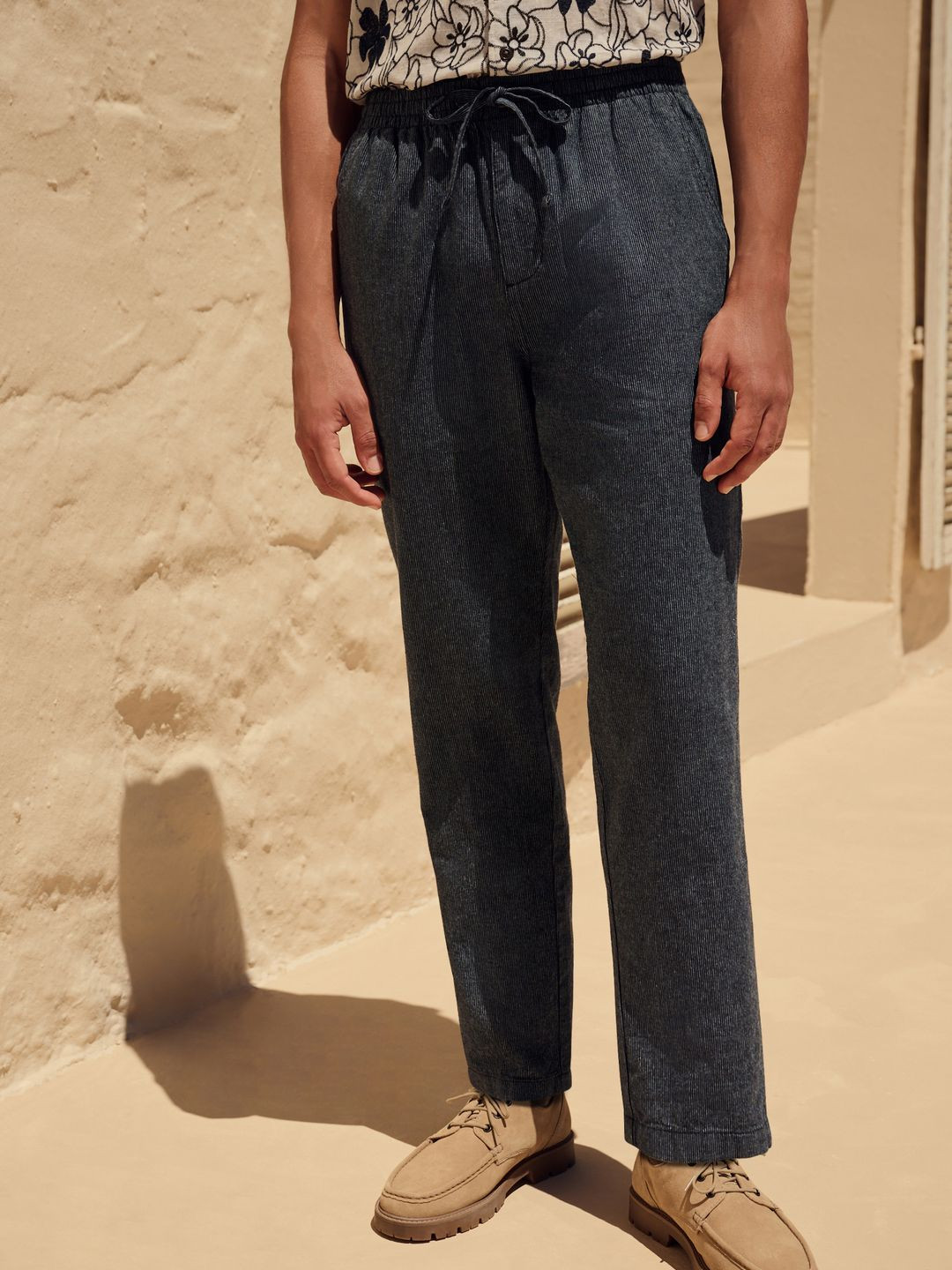 NEXT Men Cotton-Linen Striped Trousers