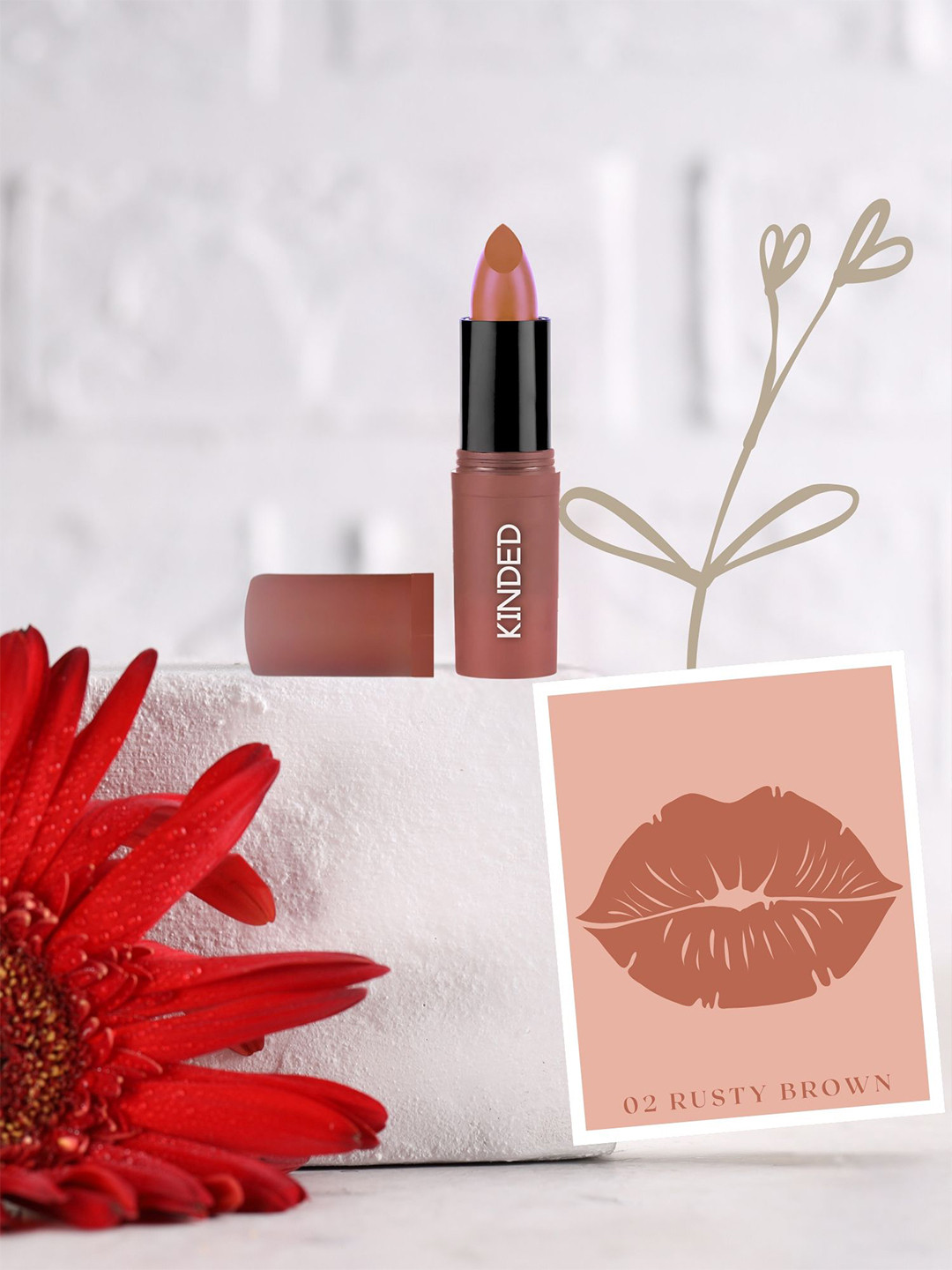 KINDED Saga Bullet Lipstick Creamy Satin Finish With Vitamin E- 3.8 g- Rusty Brown 02