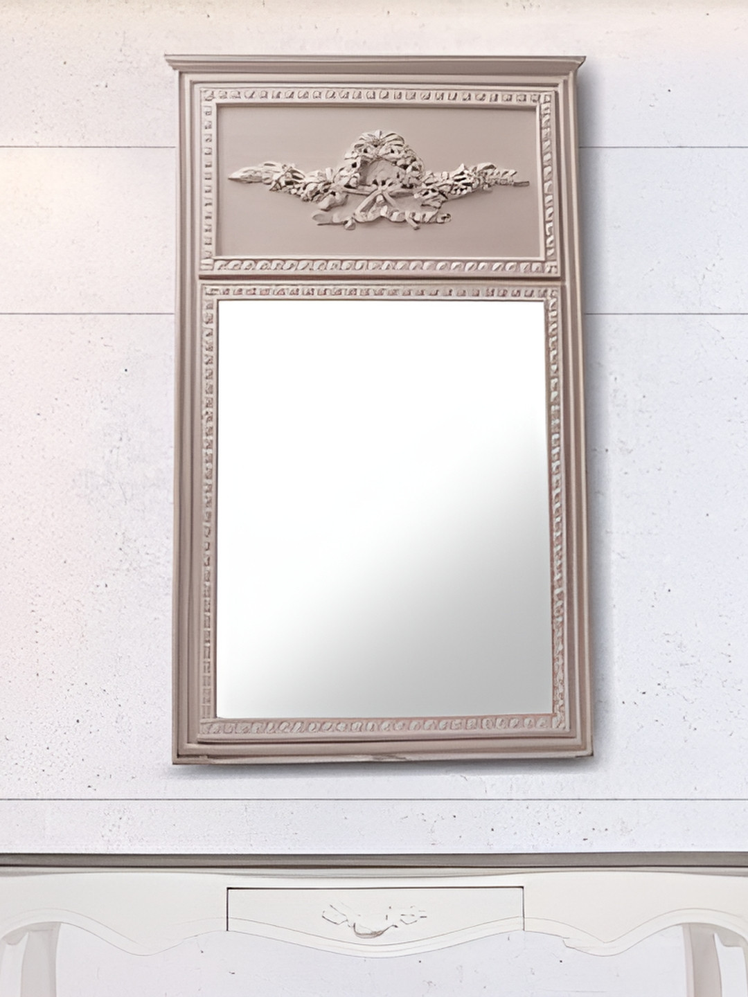 House Of Accents Off-White Textured Wooden Royal Wall Mirror