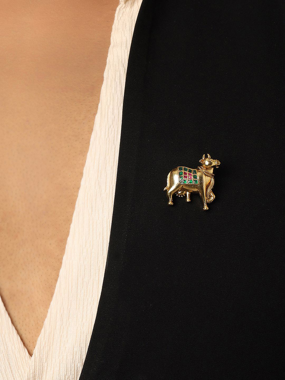 Ruby Raang Gold-Plated Shiv Nandi Brooch