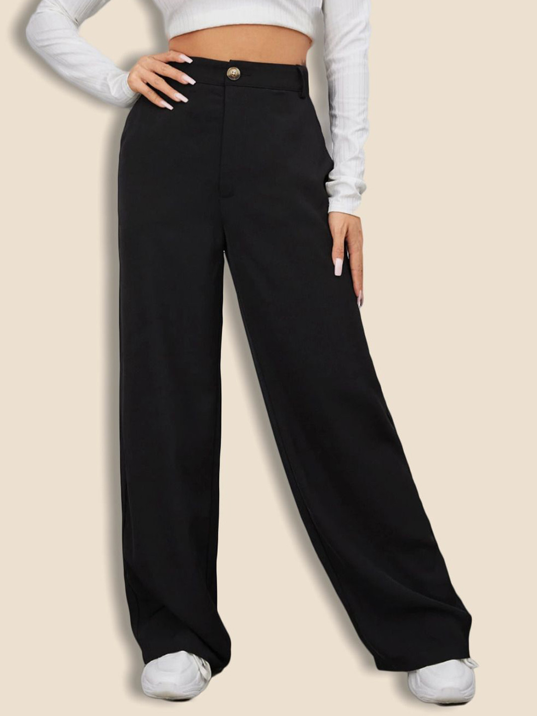 QIOA Women Relaxed High-Rise Wrinkle Free Trousers