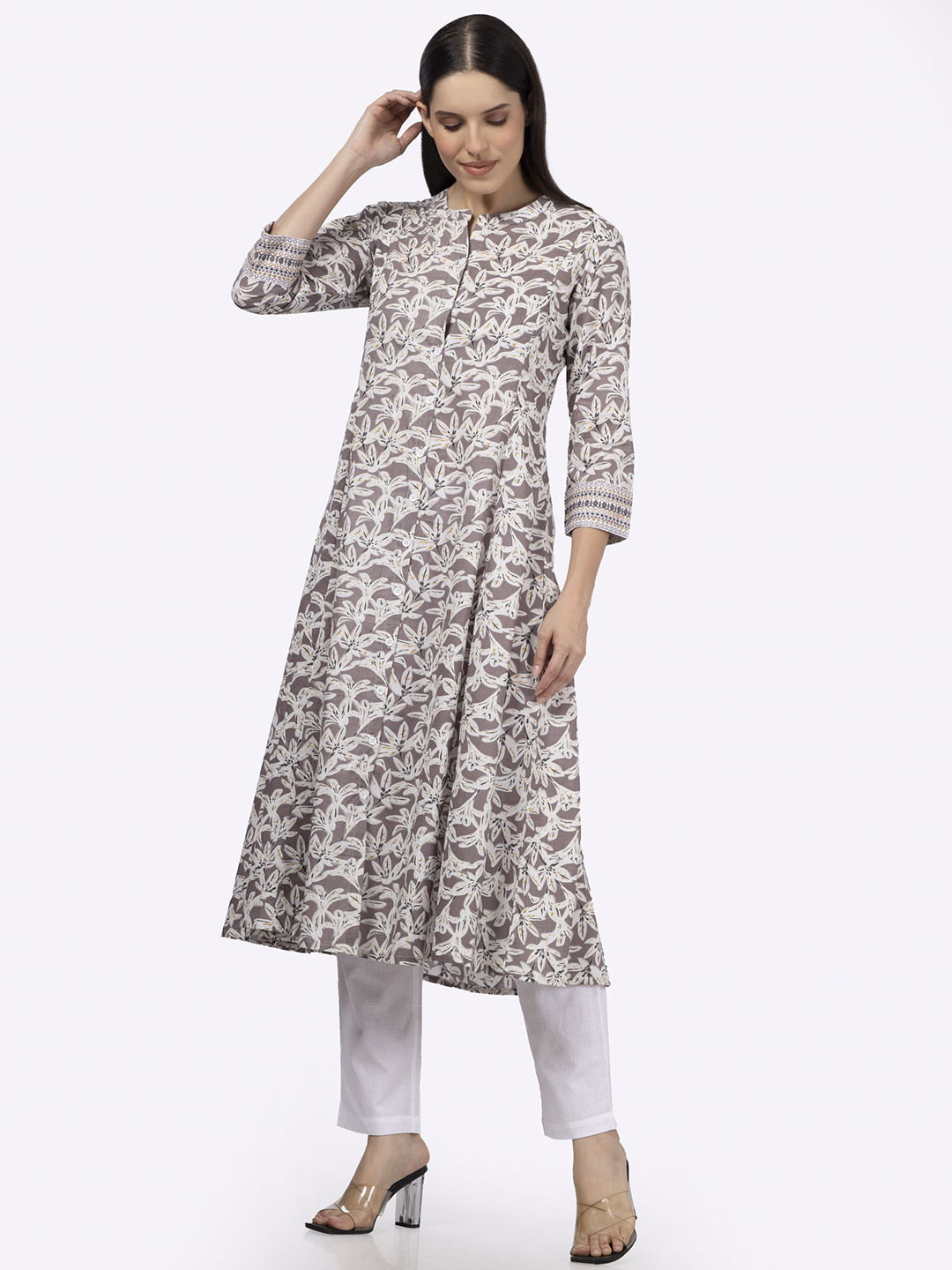 Saffron Threads Women Floral Printed Screen Print Daily Cotton A-Line Kurta