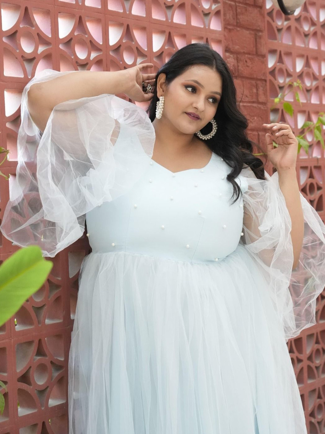 Swadeshi Shringaar Blue And Pink Pearl Gown