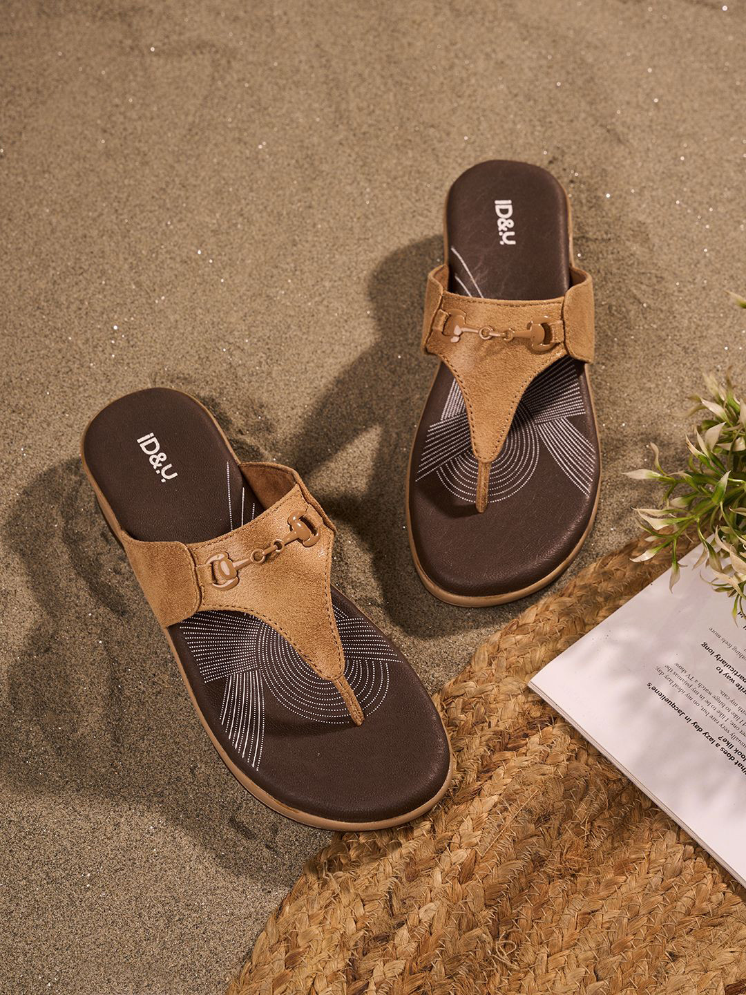 ID Women Textured T-Strap Flats