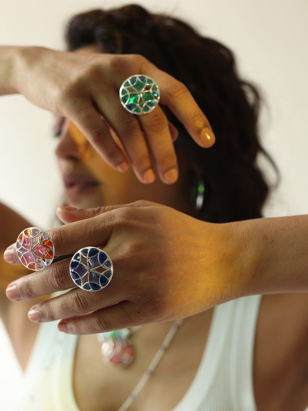 manner 925 Sterling Silver Sliver-Plated Kaleidoscope Psychedelic Finger Ring