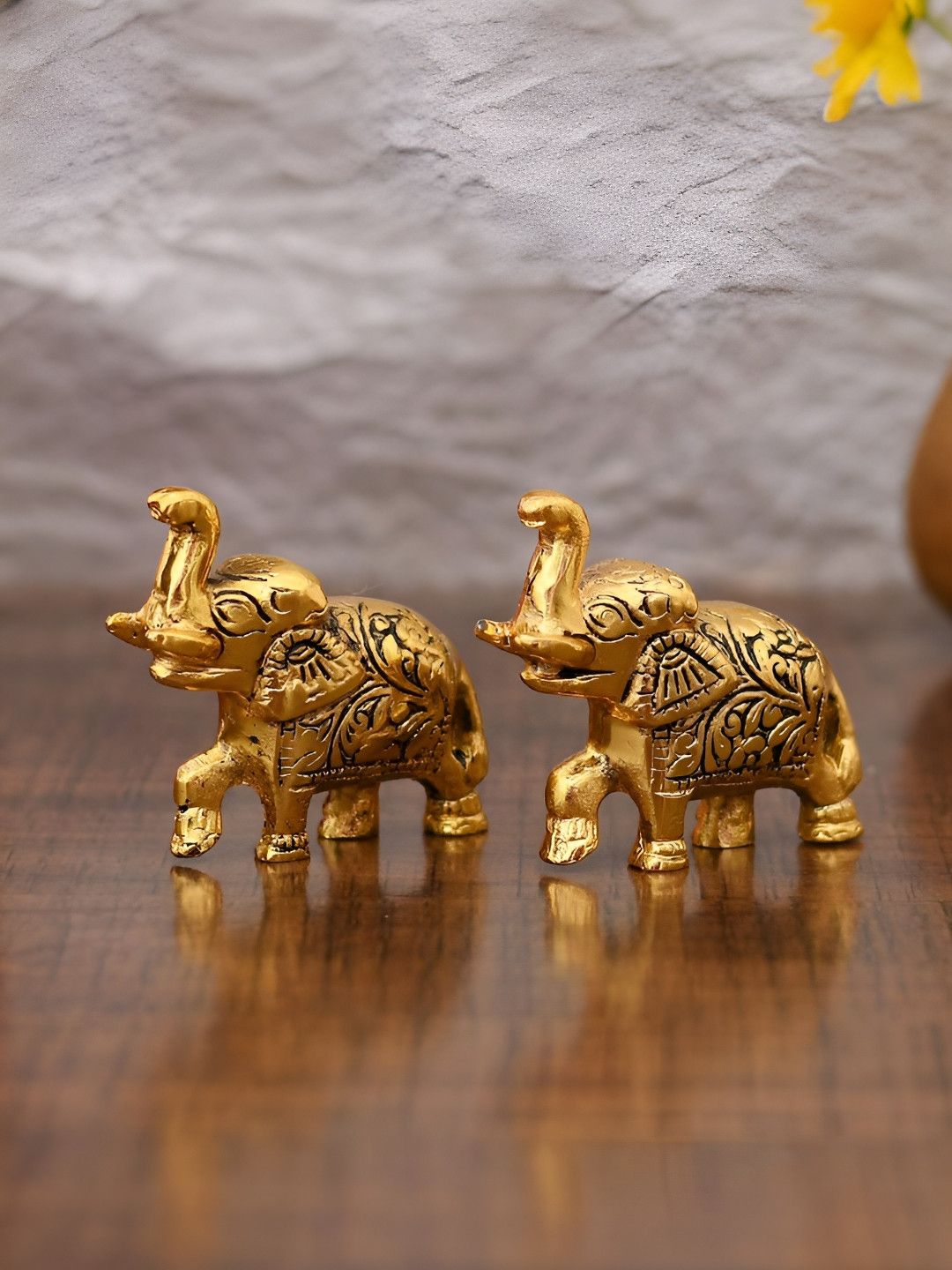 Aura Gold-Toned & Black 2 Pieces Elephant Metal Figurine Showpiece