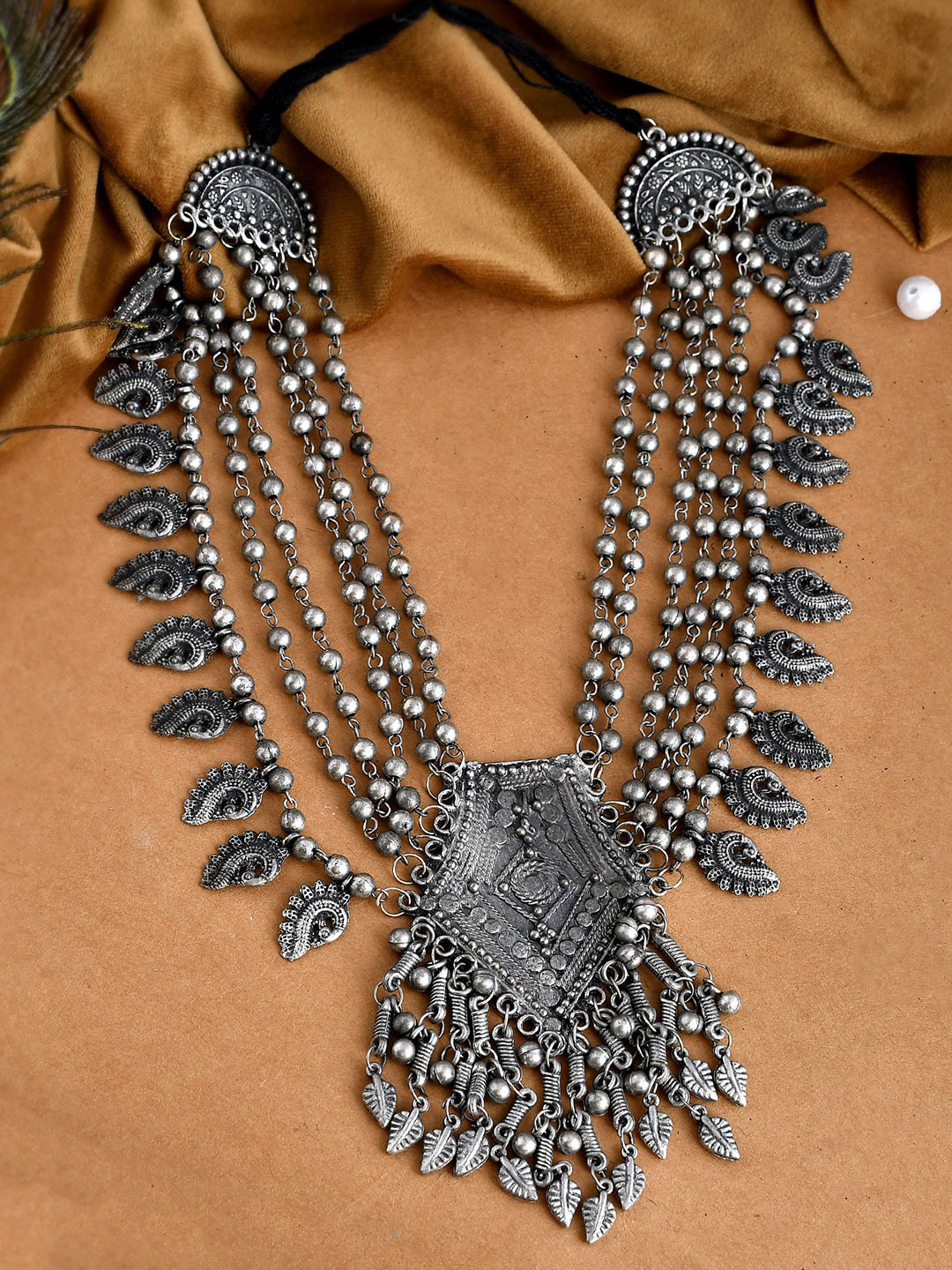 Sangria Artificial Beaded Oxidized 6 Layer Arrow Necklace