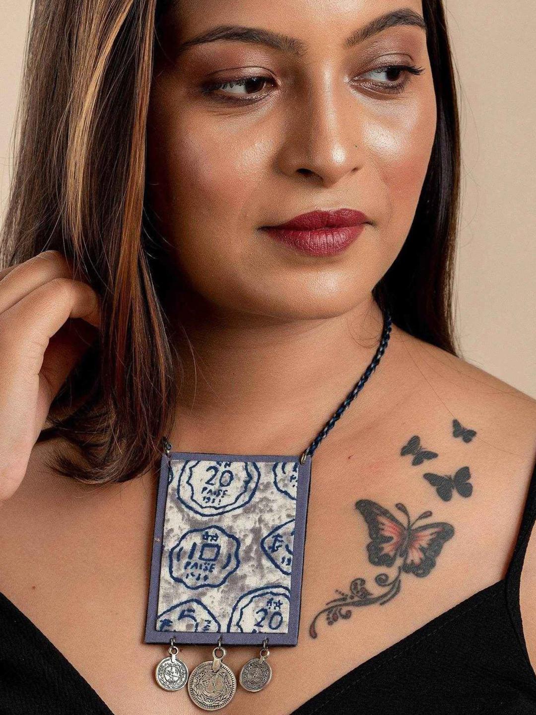 Look and Adorn German Silver Coin with Fabric Necklace