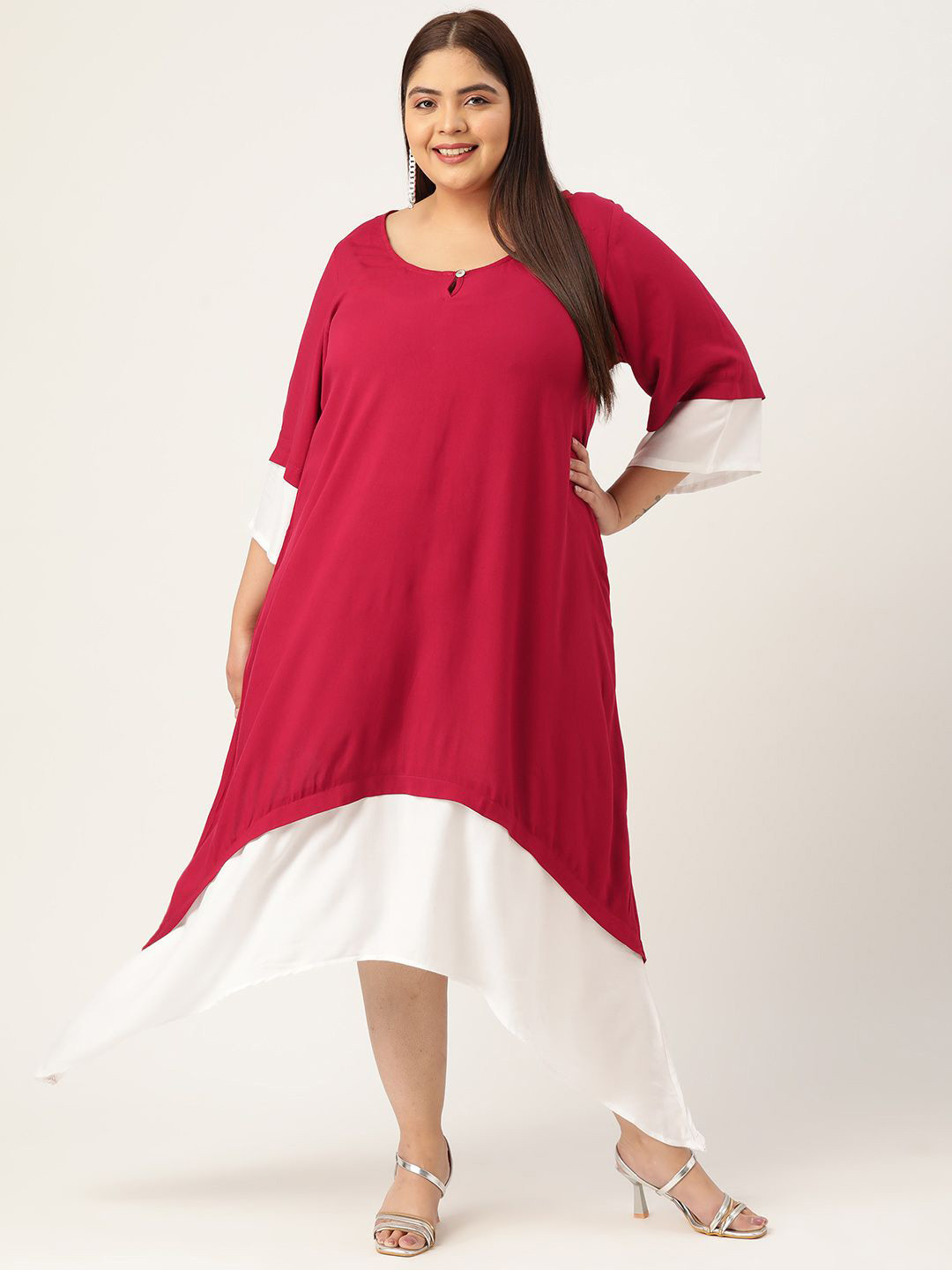 theRebelinme Colourblocked Keyhole Neck A-Line Midi Plus Size Dress