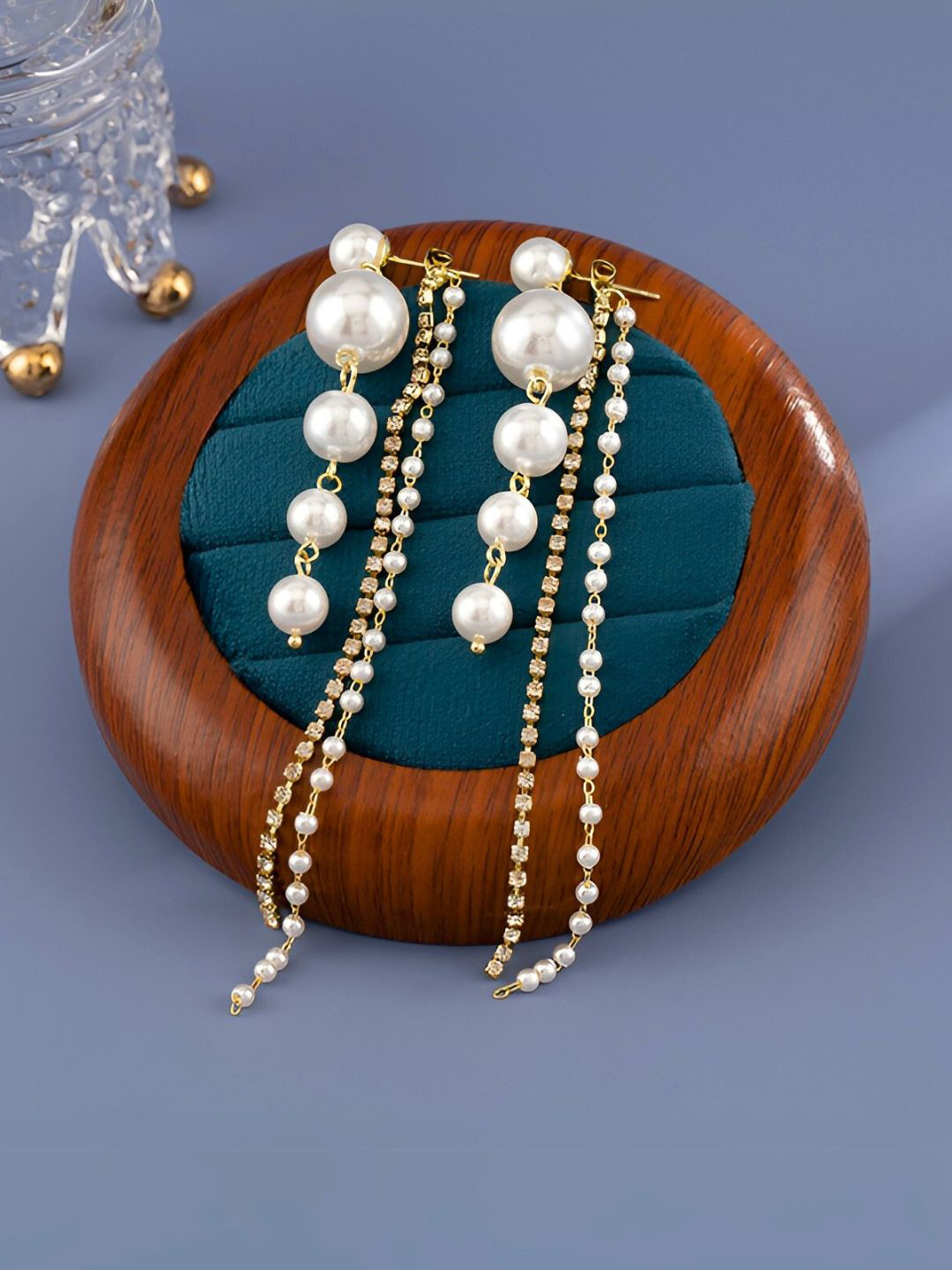 COOLWOOL Korean Gold-Plated Pearls Beaded Spherical Shaped Drop Earrings