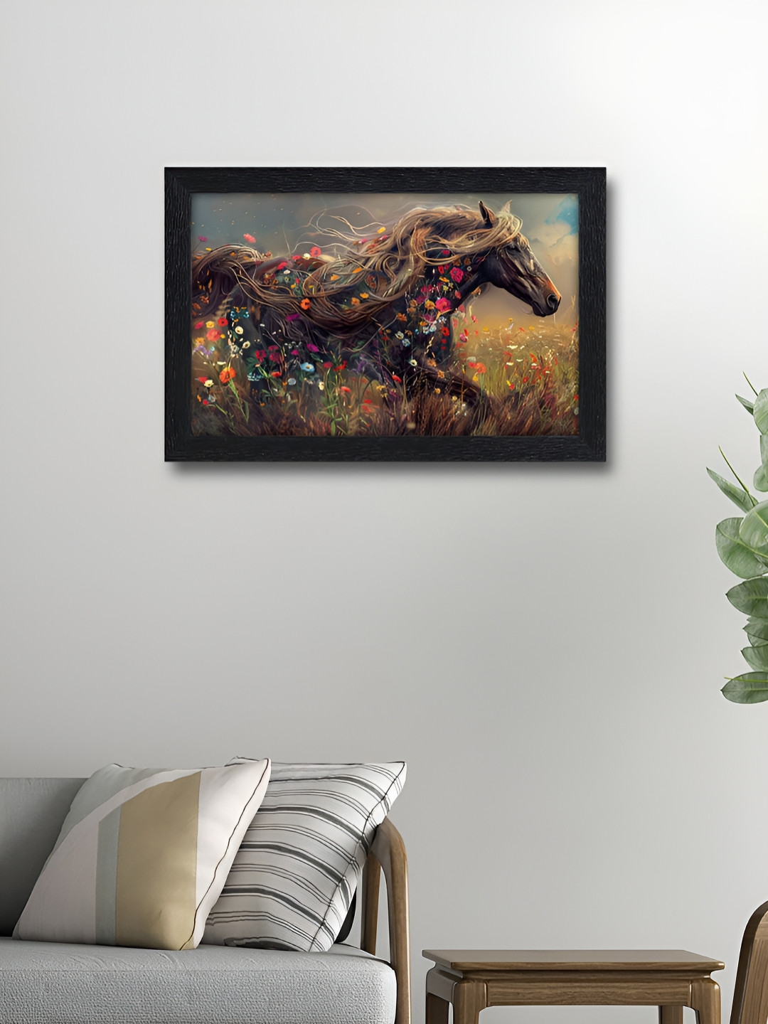 RANDOM Horse Printed Wooden Landscape Square Paintings Wall Art-18 x 12In
