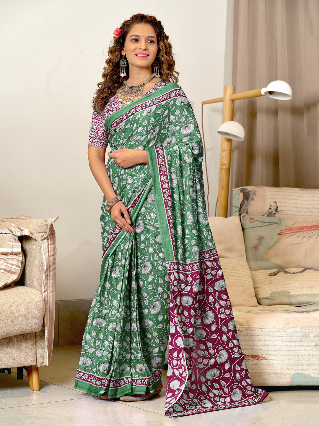 Panzora Ajrak Block Block Print Saree