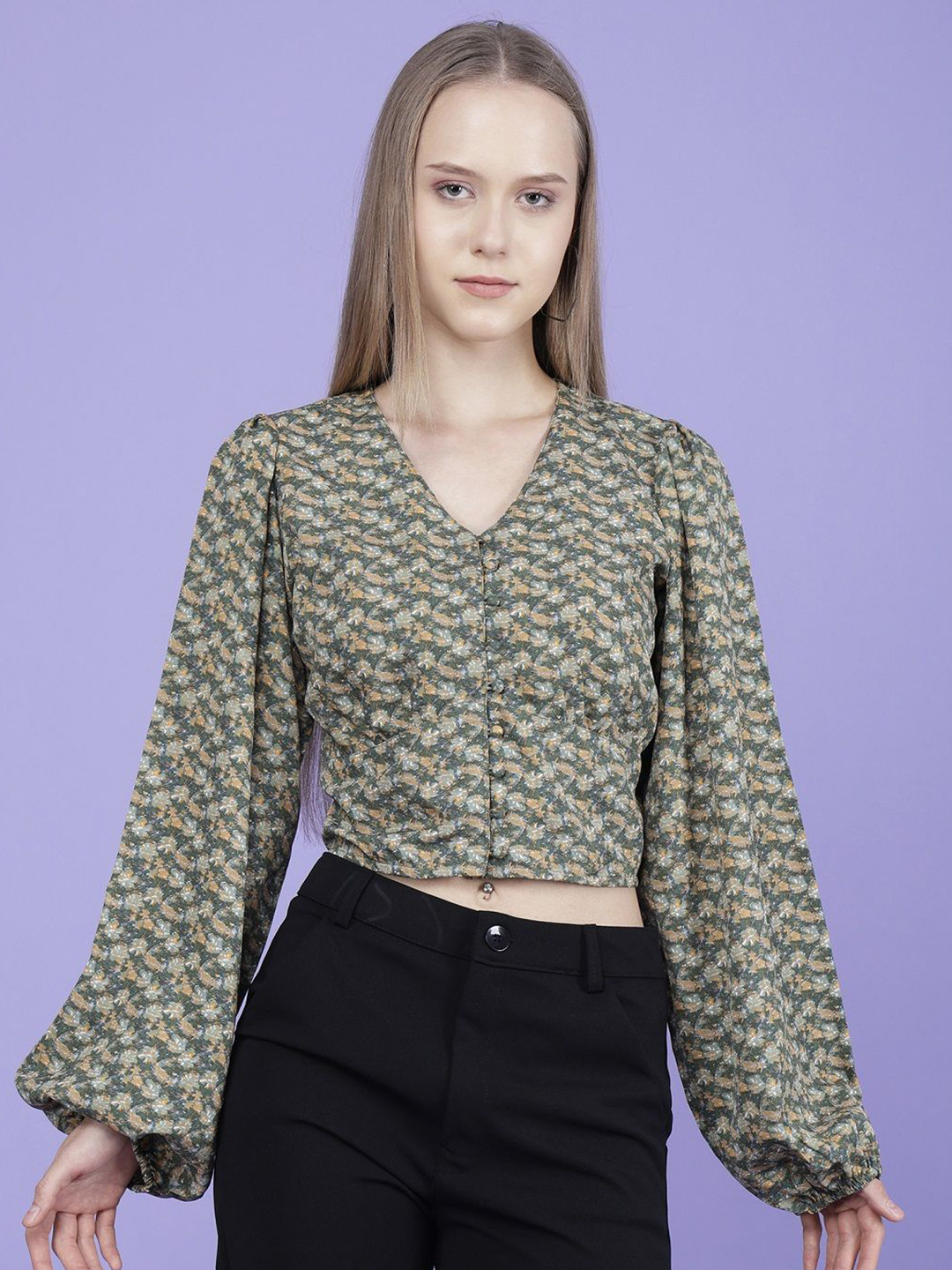 SKIMMER Women Flared Sleeve Crop Top