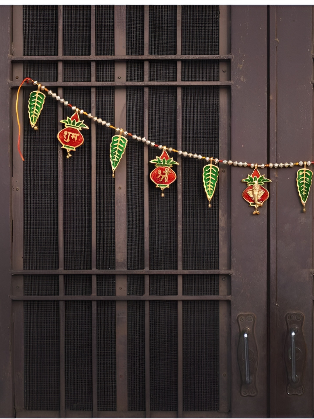 Aura Red Shubh Labh Metal Toran For Door