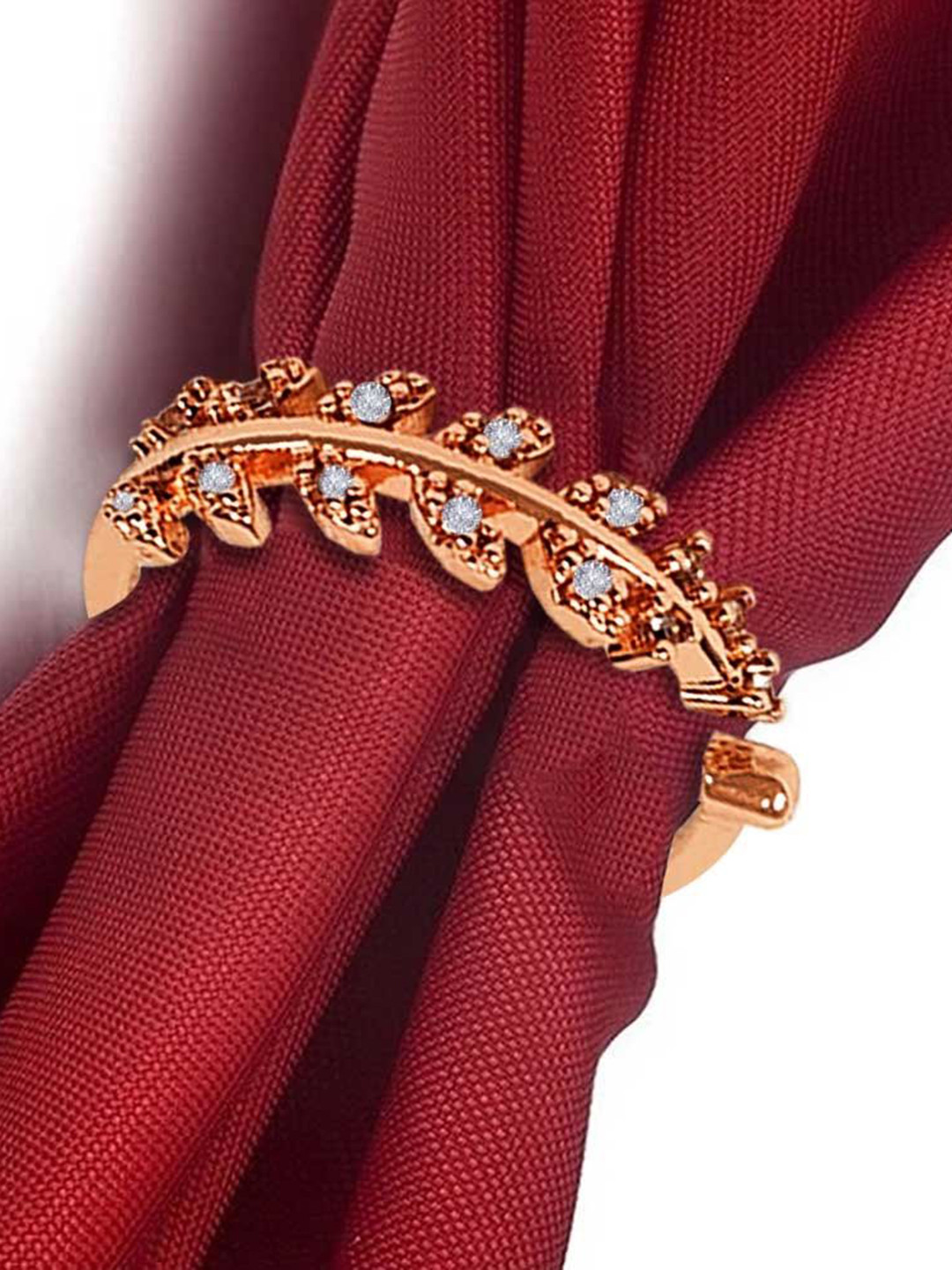 Uniqon Leaf Design With Crystal Stone-Studded Adjustable Finger Ring