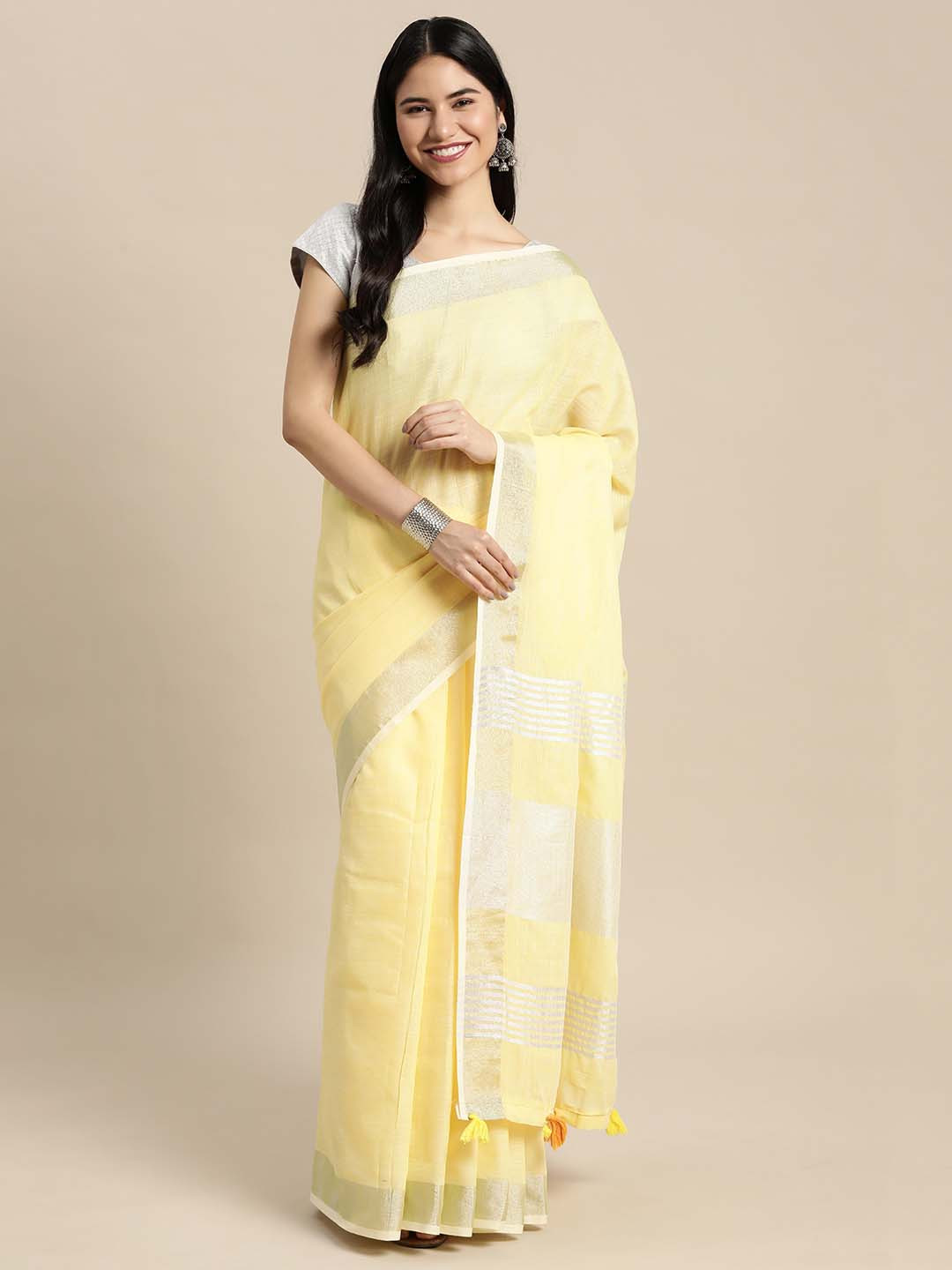 DIVASTRI Zari Linen Blend Saree With Matching Blouse Piece