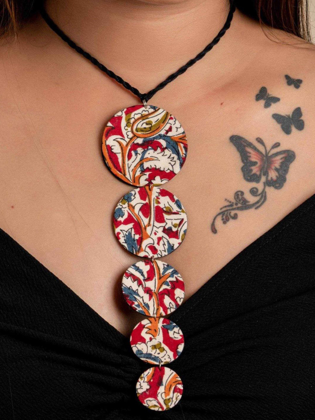 Look and Adorn Red Kalamkari Fabric Choker Necklace