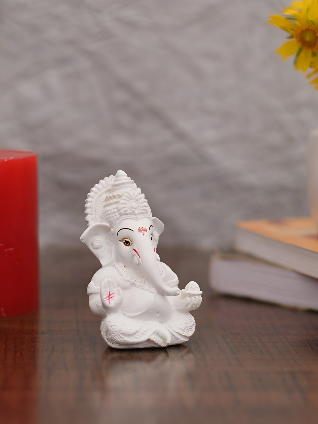 Aura White & Red Lord Ganesha Ceramic Idol Showpiece