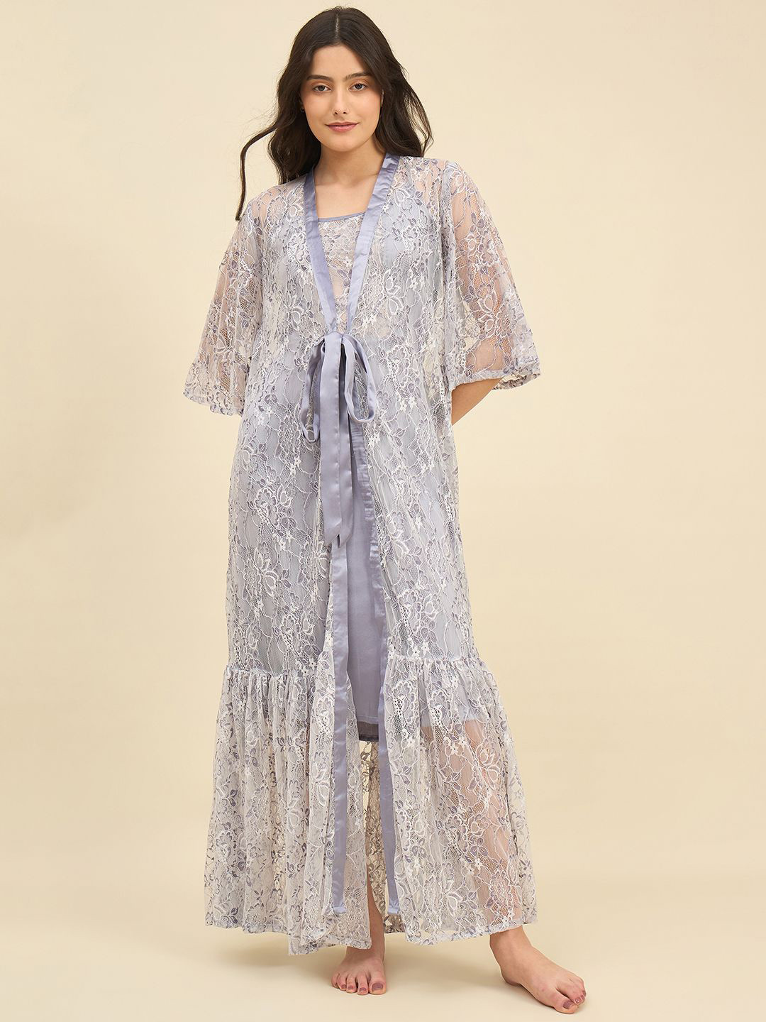 The Kaftan Company Women Satin Wrap Nightdress With Robe