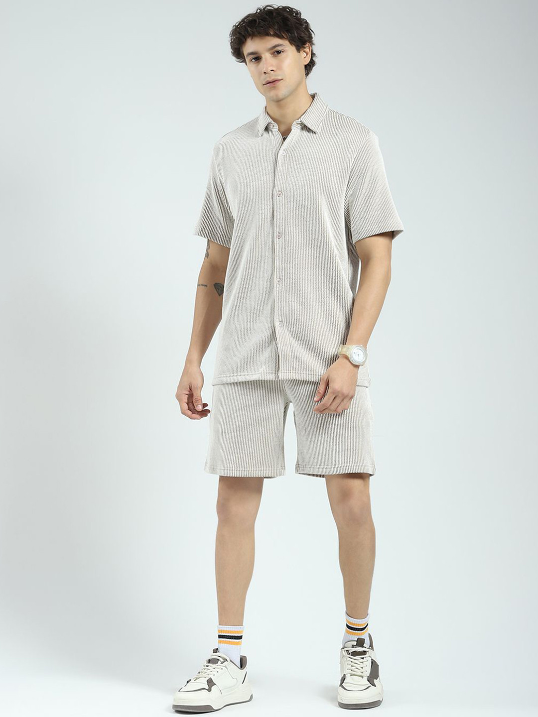 rock.it Striped Collar Neck Shirt With Shorts Co-Ords