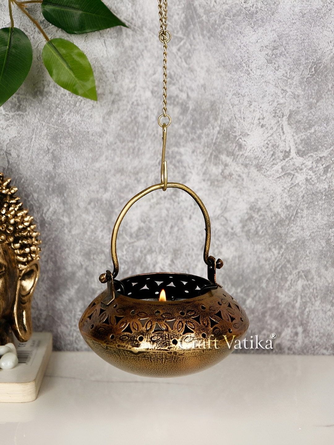 Aura Copper-Toned Iron Tealight Candle Holder