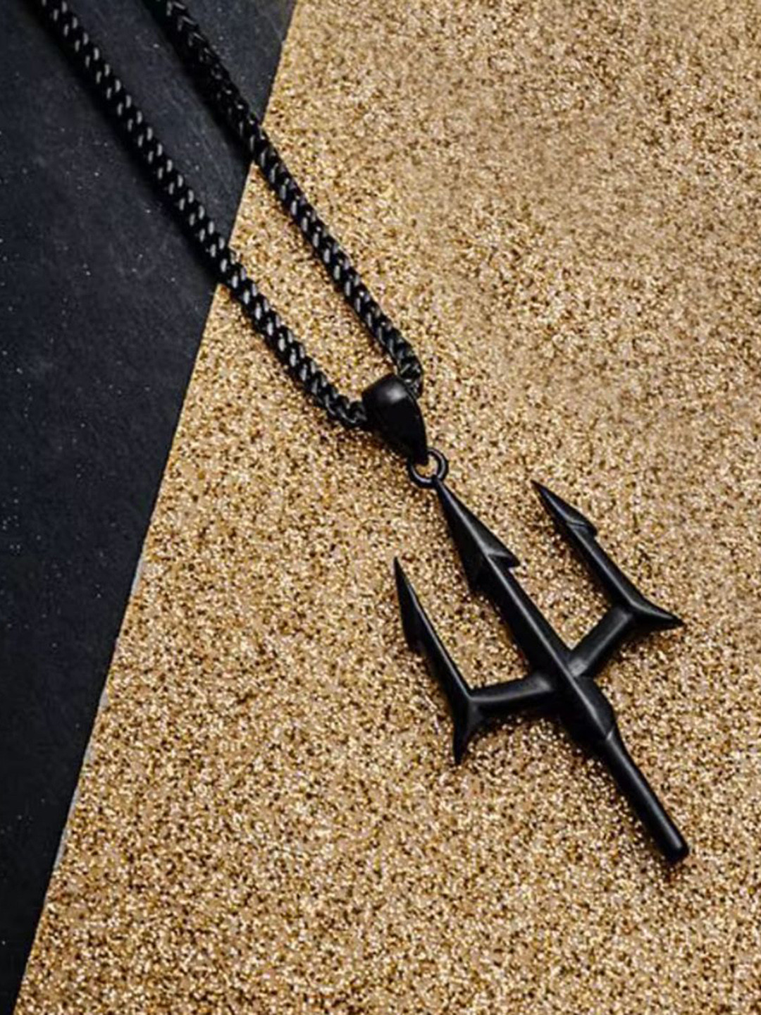 Nitant Men Silver-Plated Trident Shaped Pendant with Chain