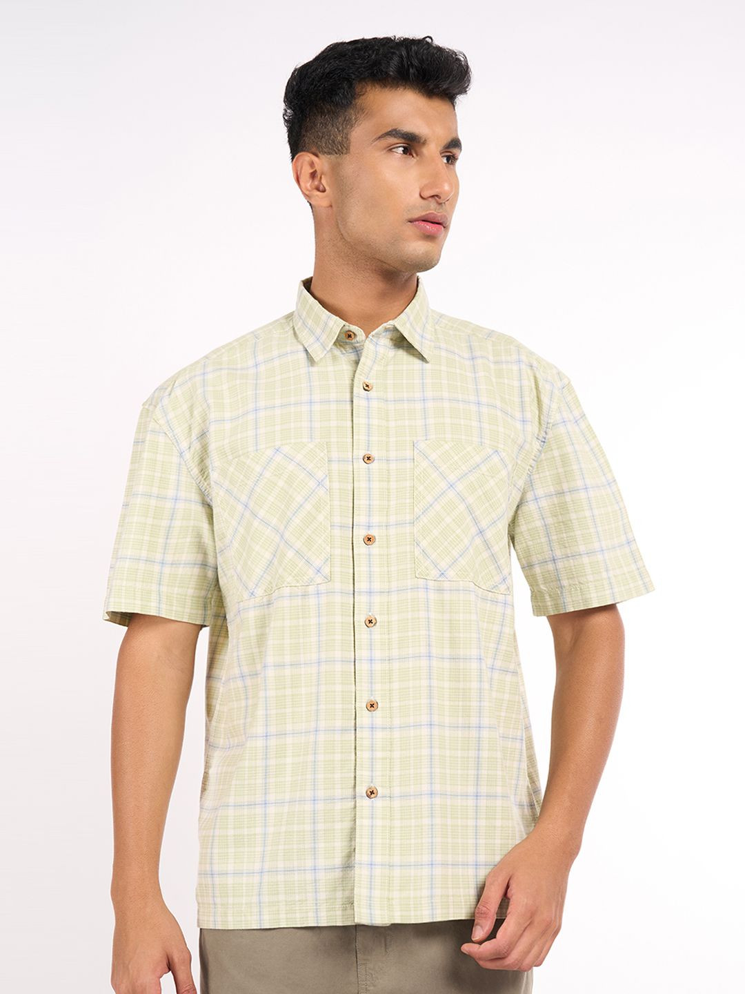 7 Alt by Pantaloons Men Tartan Checks Solid Casual Oversized Regular Shirt
