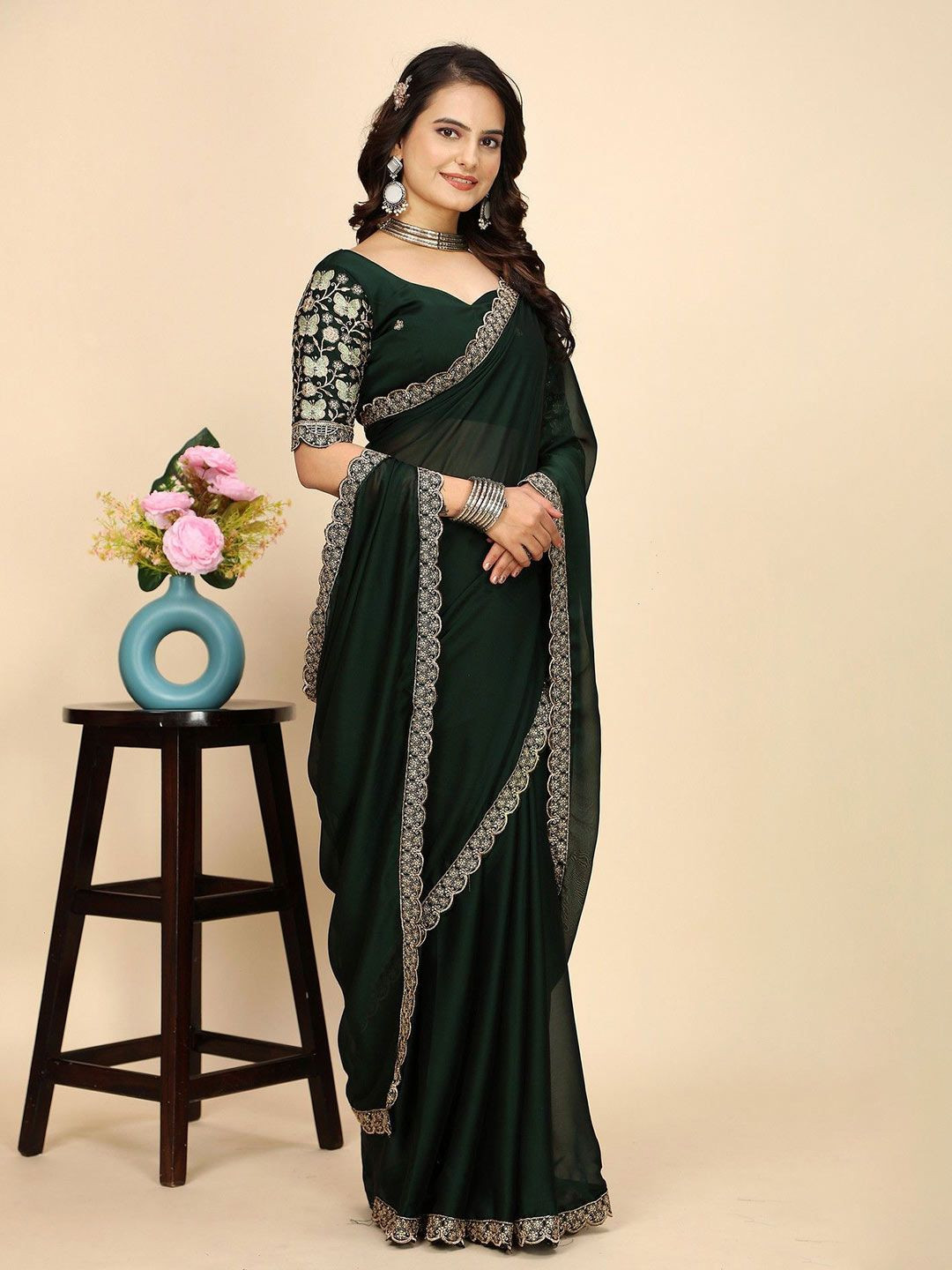 K 5 Fashion Embroidered Pure Chiffon Saree