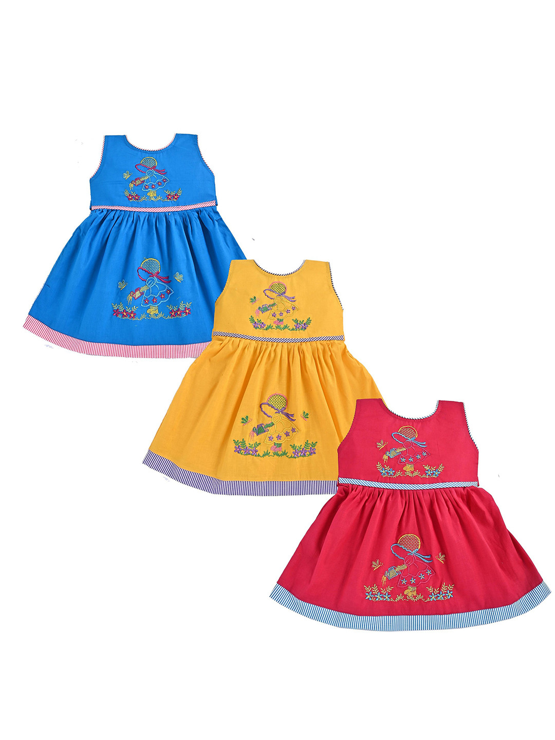 NFashion Girls Pack of 3 Floral Embroidered Fit & Flare Dress