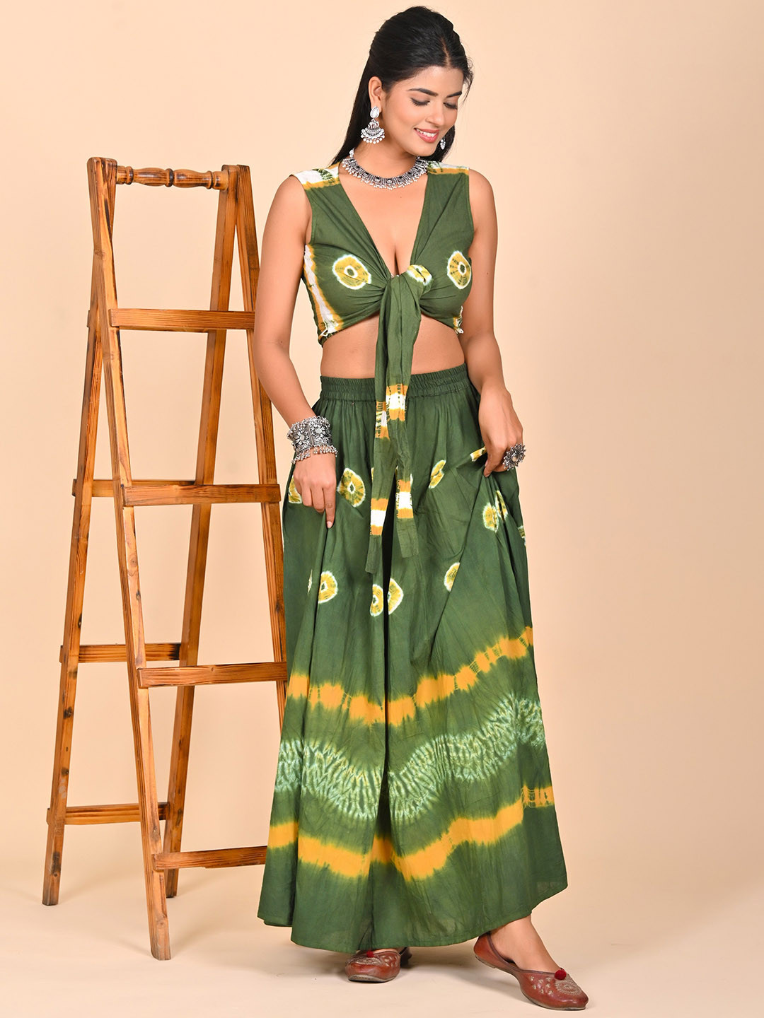Rashmi Shree Creation Tie-Dye Printed Pure Cotton Crop Top With Maxi Skirt Co-Ords