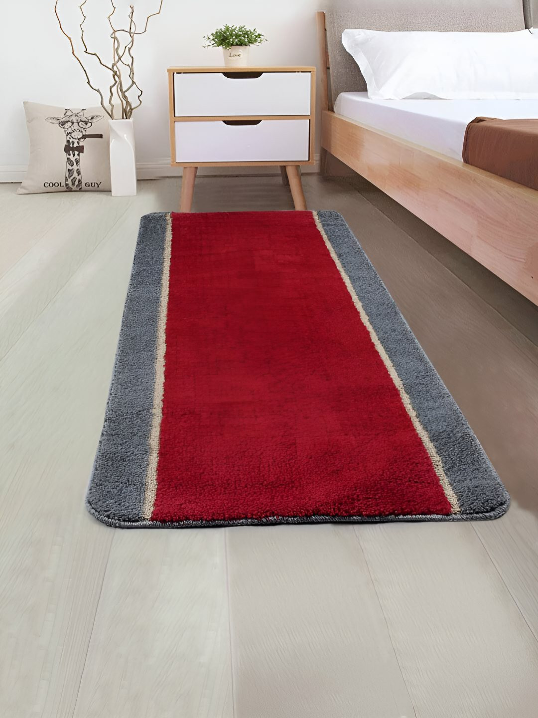 GBL COLLECTION Red & Grey Striped Water Resistant Cotton Floor Mat