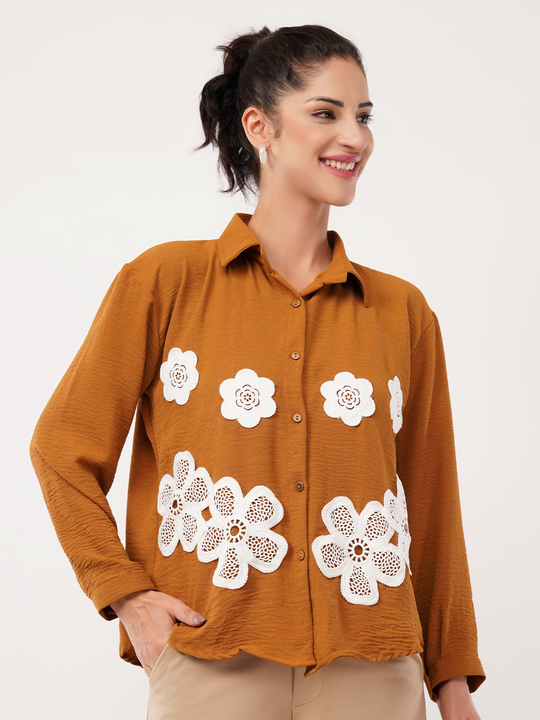 HIGH BUY Korean Comfort Floral Self Design Oversized Regular Fit Casual Shirt