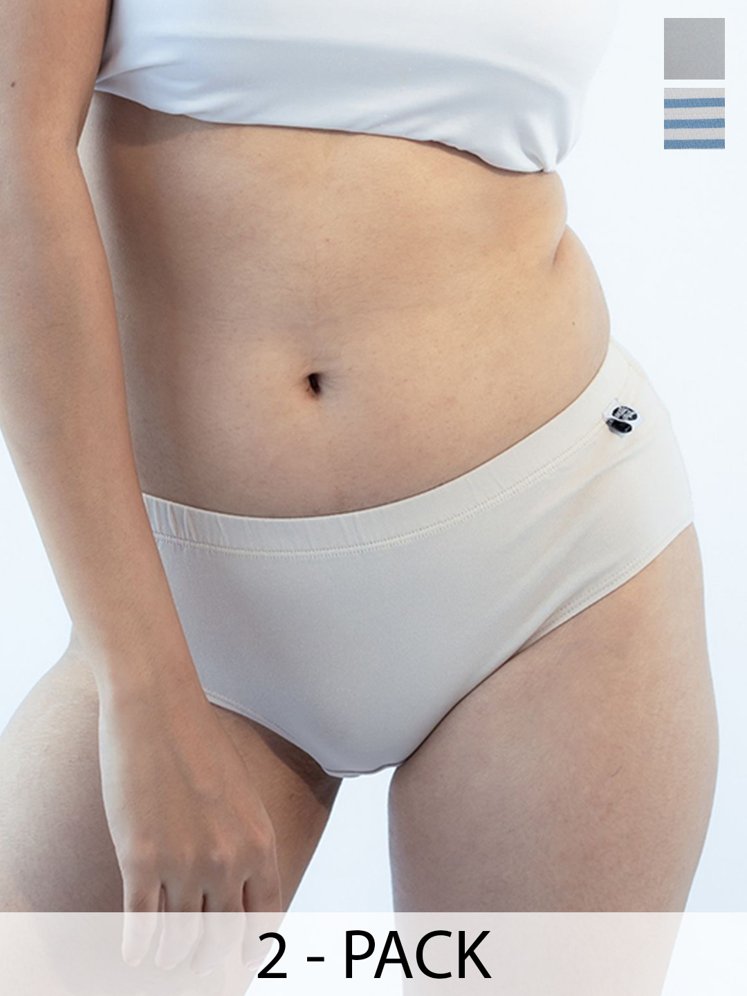 Wear Equal 2-Pcs Striped Organic Cotton Hipster Briefs 003/BA/P2/CreamBlueStripes/S