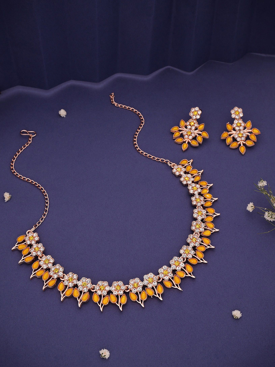 Anouk Rose Gold Plated American Diamond Studded Choker with Stud Earrings Jewellery Set