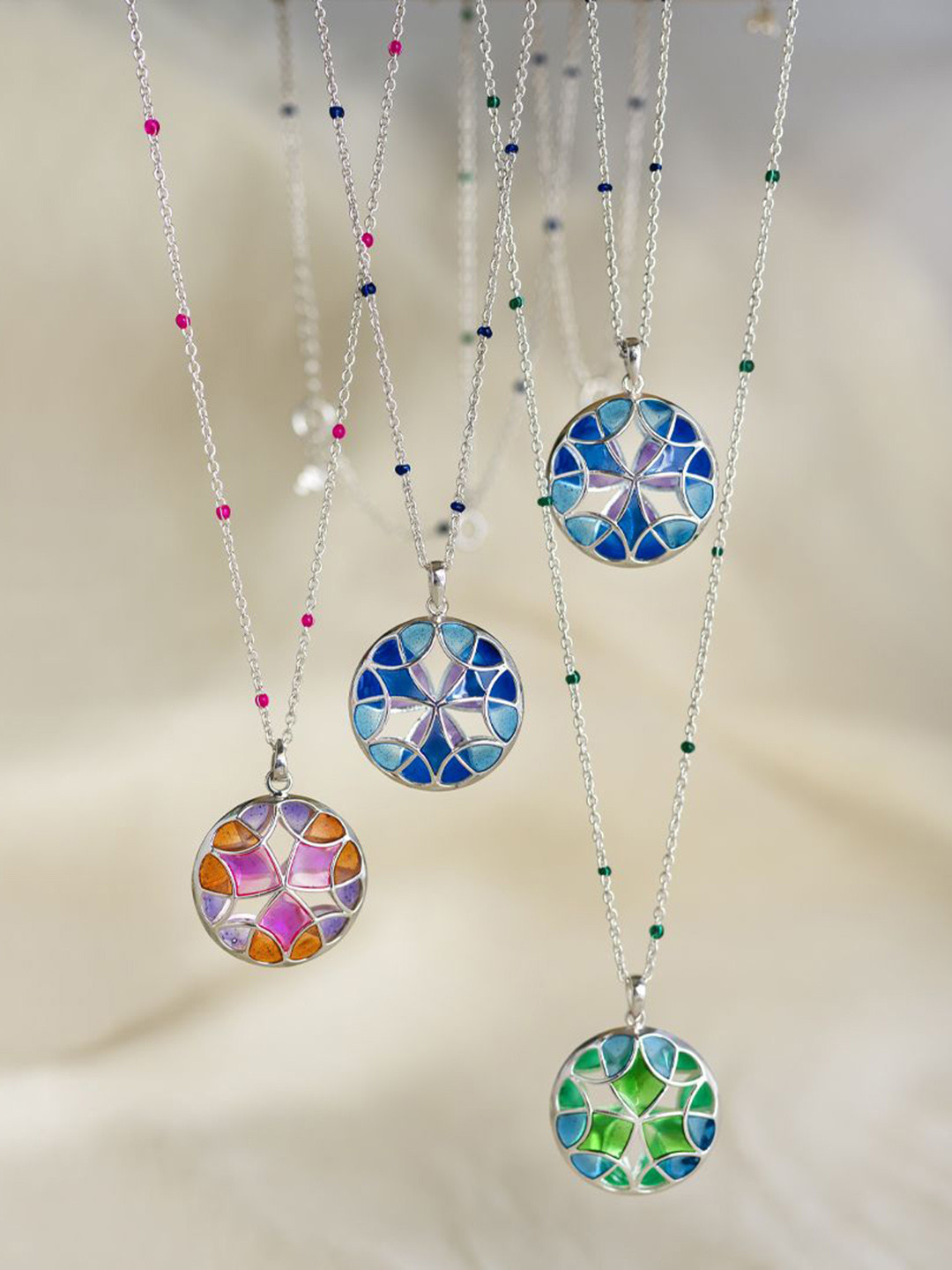 manner SetOf 4 925 Sterling Silver-Plated Circular Shaped Pendants With Chains