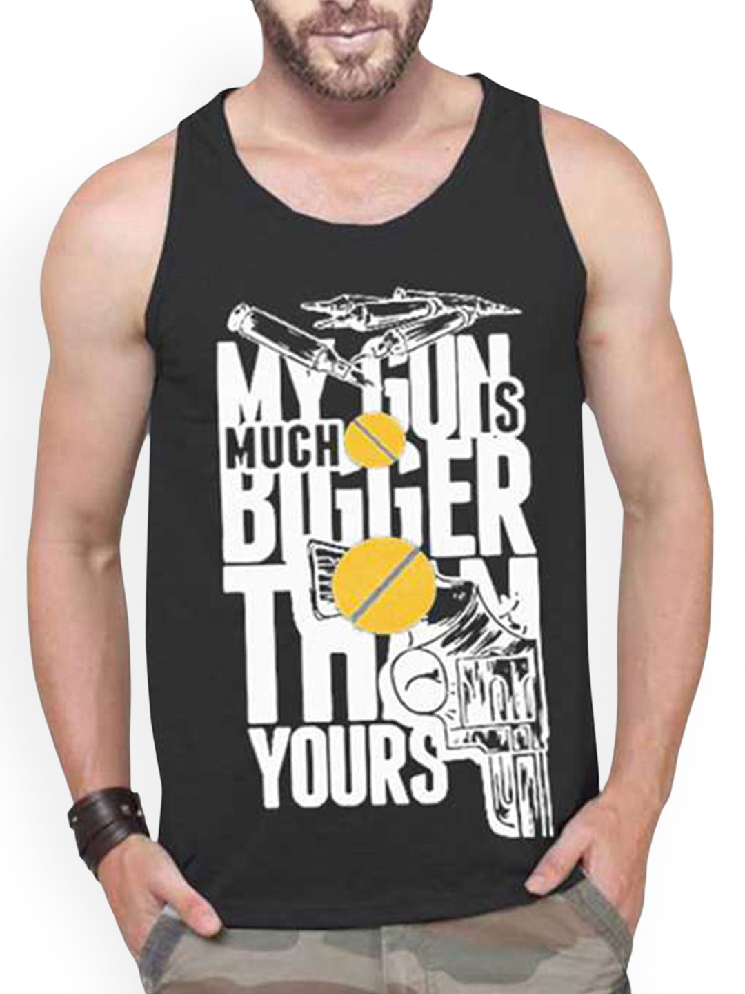 TRIPR Printed Cotton Gym Vest TBLVESTGUN