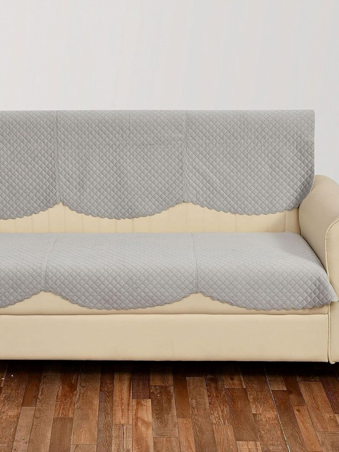 Aura Grey 2 Pieces Checked 3 Seater Velvet Sofa Covers