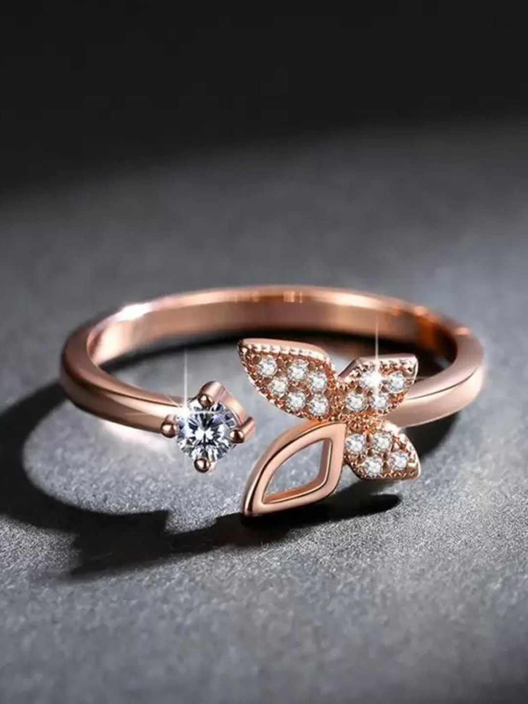 Stylewell Rose Gold-Plated Stone Studded Hollow Wing Butterfly Thumb Knuckle Finger Ring