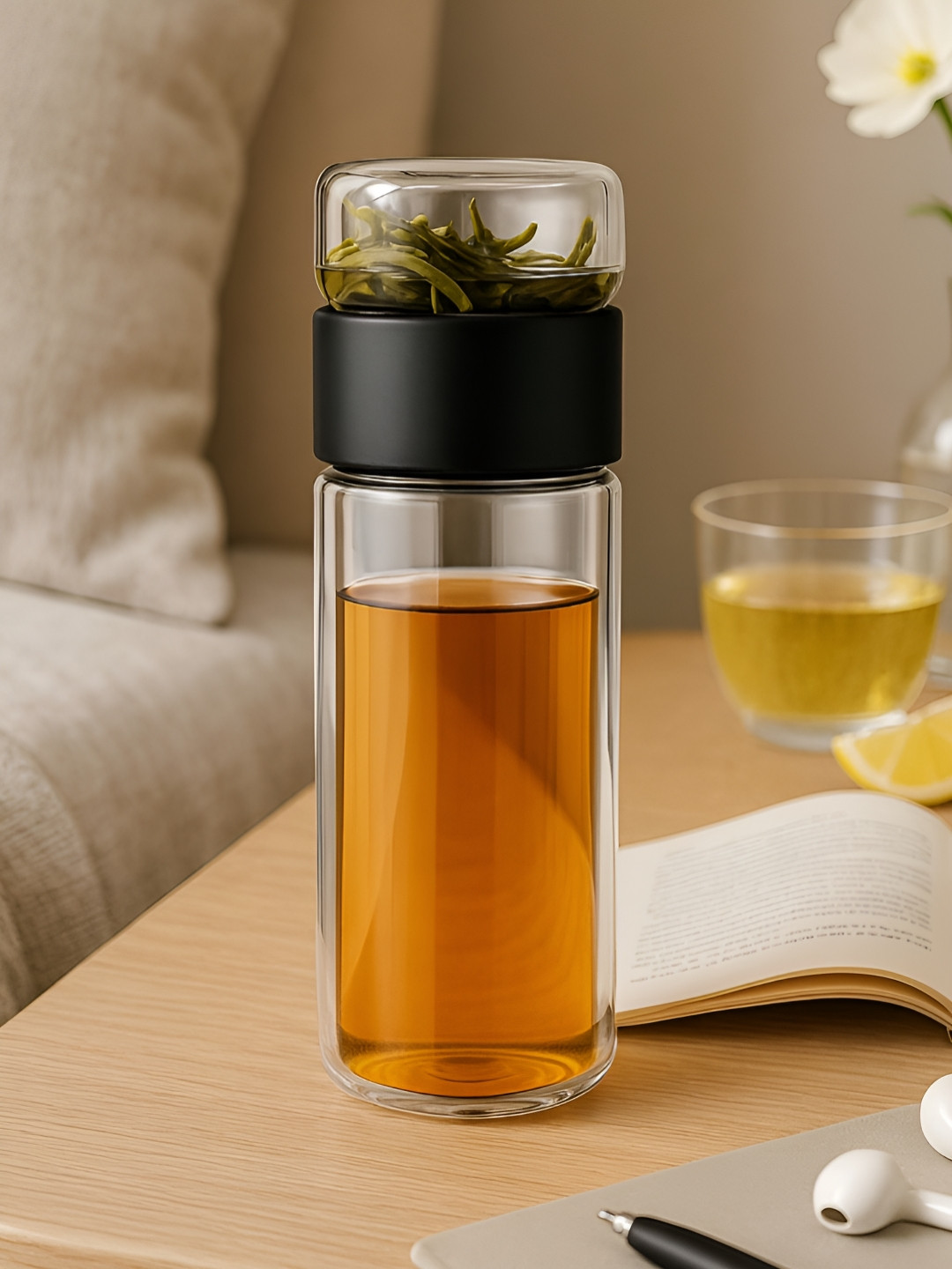 Myntra Elegant Homes Black Glass Double Wall Vacuum Infuser - 420ml