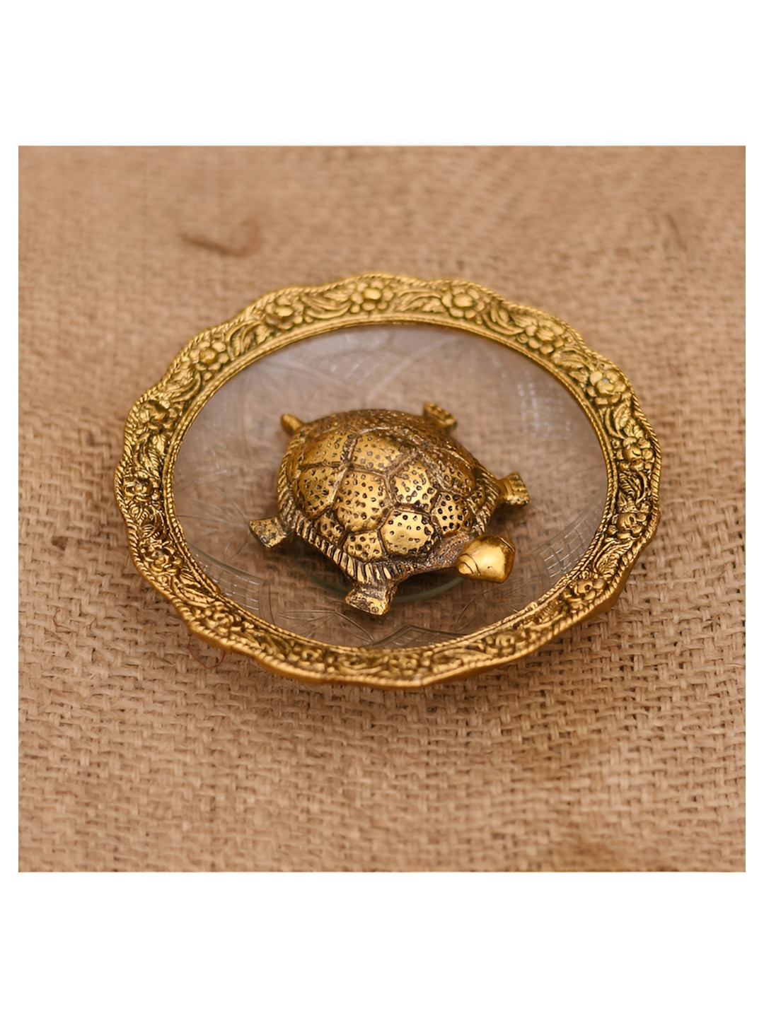 Aura Gold-Toned & Transparent 2 Pieces Tortise Metal Figurine Showpiece & Plate