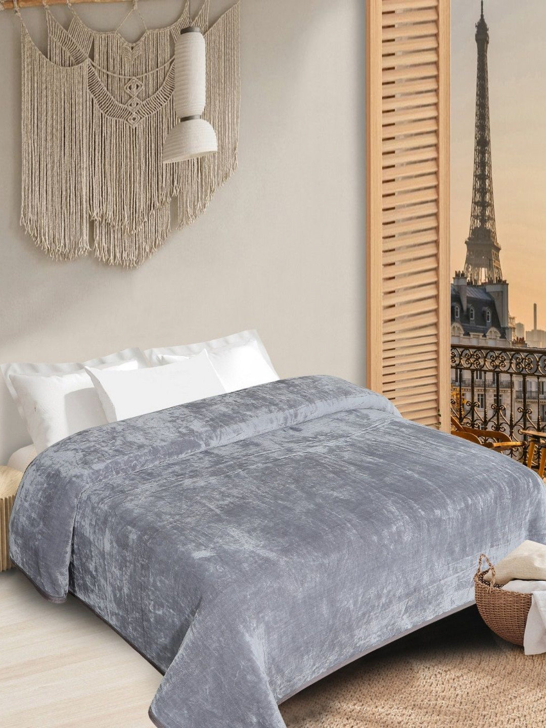 INDHOME LIFE Grey Mink AC Room 300 GSM Double King Bed Blanket